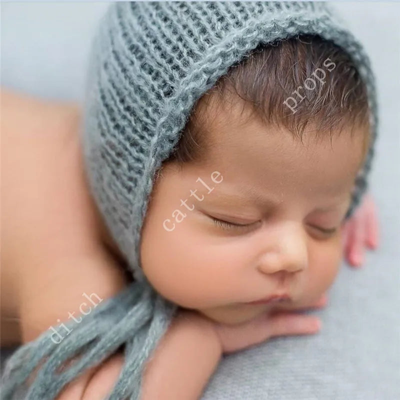 Handcraft Baby hand Knit Mohair Bonnet ,Baby Photography Props. Photography prop.on Baby Shower Gift