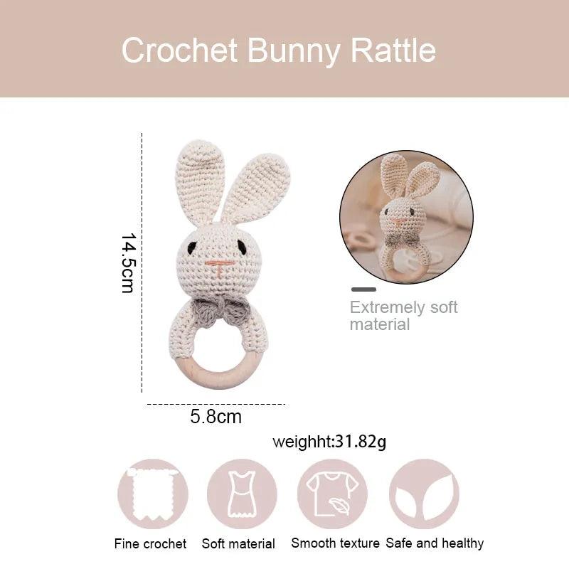 1PC Baby Ratter Toys Wooden Teether Crochet Animals BPA Free Rattle Toy Newborn Amigurumi Teether Baby Rattles Gifts For Newborn