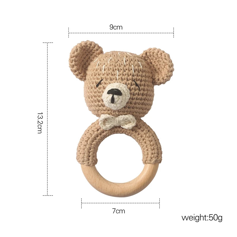 1Pc Baby Wooden Rattle Toys Wooden Teether Ring Crochet Rabbit Music Rattles Soother Bracelet Toddler Toys For Children's Gift