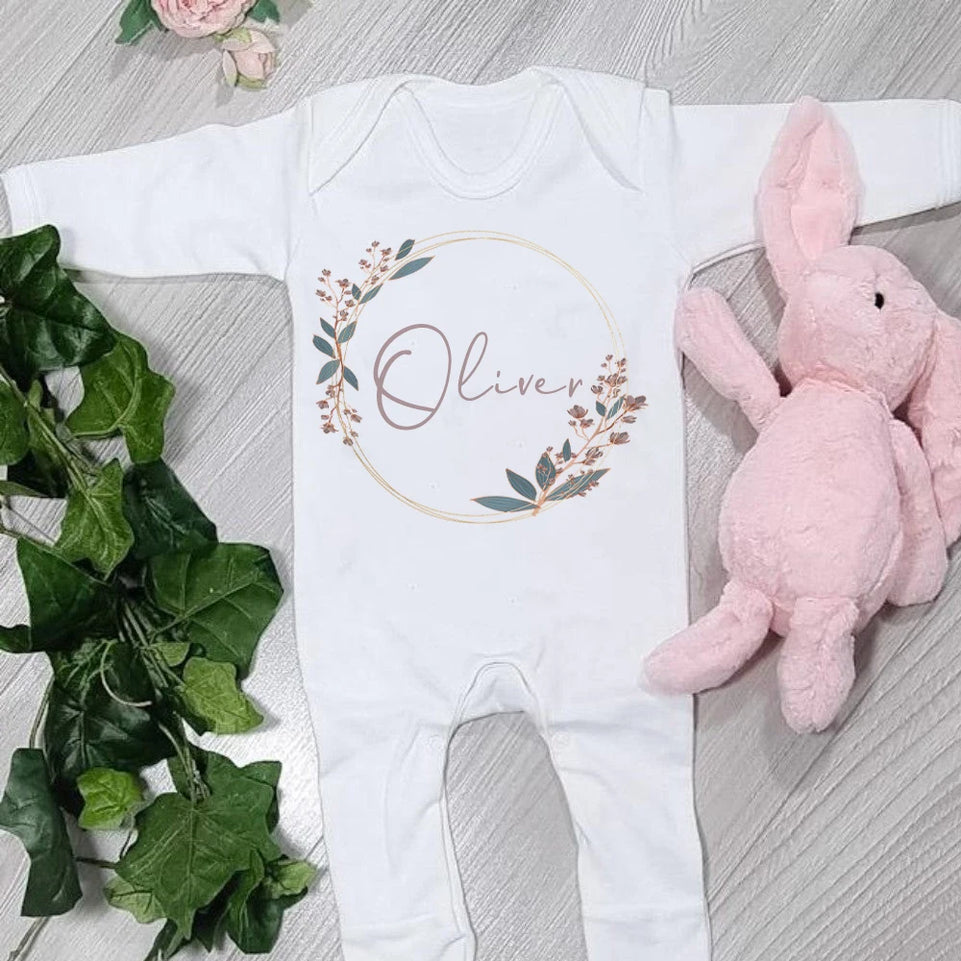 Personalised Dusky Pink Gold Ring Baby Outfit Babygrow Sleepsuit Newbron Coming Home Gift Custom Baby Sleepsuit Baby Cute Romper