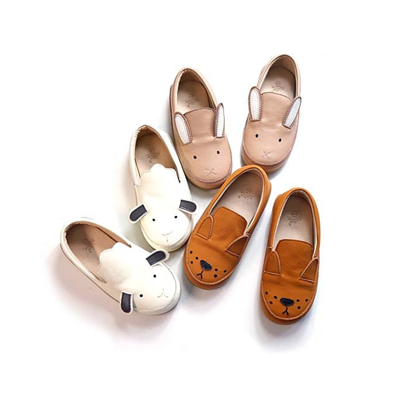 New Cartoon Rabbit Bear Children's Casual Shoes Genuine Leather Fashion Girls Shoes Baby Boys School Flats