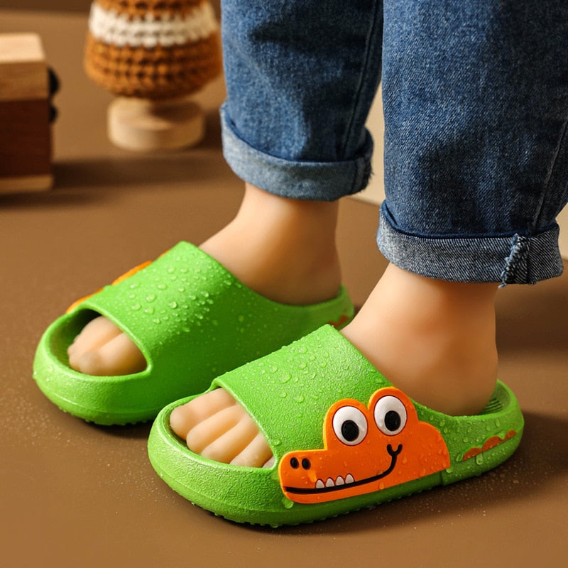 Cartoon Crocodile Children Slippers Open Toe Non-Slip Home Bathroom Shoes Baby Kids Slippers Summer Soft Sole Flats Shoes Boy